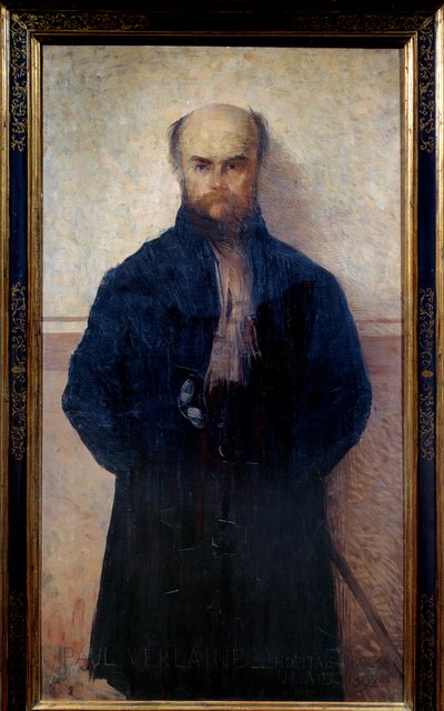 ポール・ヴェルレーヌ（1844 - 1896）フランスの詩人・作家の肖像。エドモン・フランソワ・アマン・ジャン（Aman-Jean, Amand Jean, Aman-Jean）の絵画 作： Edmond François Aman Jean