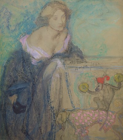 マスクを持つ女性、1911年（紙にパステル） 作： Edmond François Aman Jean