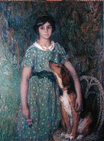 犬を連れた若い女の子 作： Edmond François Aman Jean