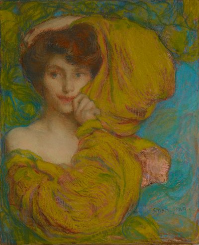 黄色いスカーフを持つ若い女性、1900年頃 作： Edmond François Aman Jean