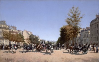 パリのエトワール広場からのシャンゼリゼの眺め、1878年 作： Edmond Grandjean