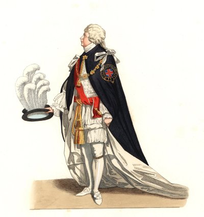 ジョージ・フレデリック・オーギュスト（1727-1760）、プリンス・オブ・ウェールズ（イギリス） 18世紀 - 「Costumes historiques des 16th」に掲載されたエドモン・ルシュヴァリエ＝シュヴィニャール（1825-1902）のイラストをもとにリトグラフで作成。 作： Edmond Lechevallier Chevignard