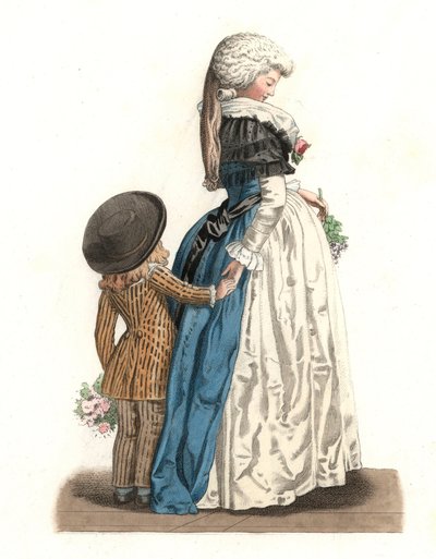 小さな男の子を連れた若いフランス人女性 作： Edmond Lechevallier Chevignard