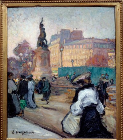 Place de la Republique（共和国広場）。エドモンド・ランペール（1876-1909）の絵画 作： Edmond Lempereur