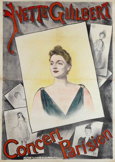 イヴェット・ギルベール パリのコンサート、1890年。 作： Edmond Marie Höner