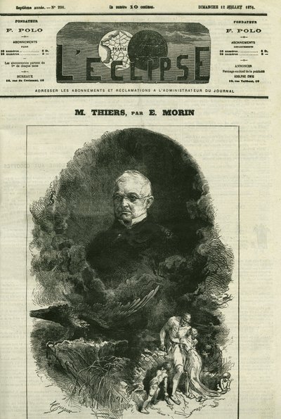 フランスの政治家、アドルフ・ティエール（1797-1877）の肖像。表紙はE.モランの「L