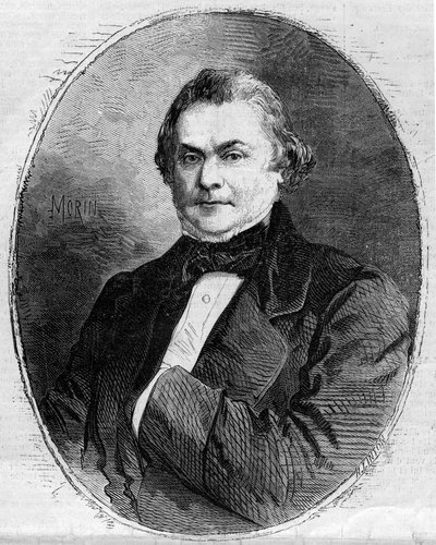 フランスの行政官・政治家であるクロード・アルフォンス・デラングル（1797-1869）の肖像。1858年6月26日付『イラストレーション・ワールド』63号に掲載されたモランの版画。 作： Edmond Morin