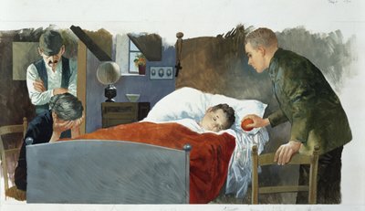 Edmondo De Amicis (1846-1908) 作「Heart」の瀕死の小さな石工、素描 作： Edmondo de Amicis