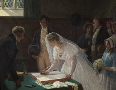 Signing the Register（油彩・キャンバス 作： Edmund Blair Leighton