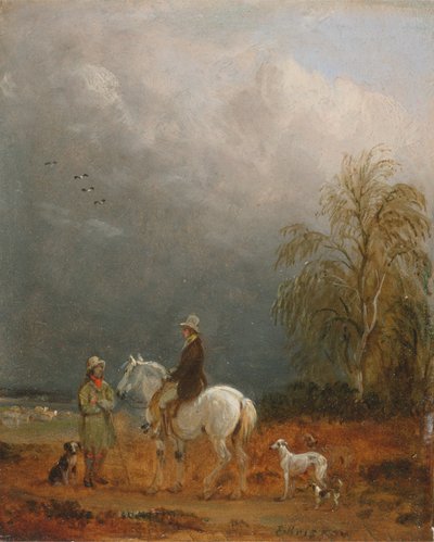 風景の中の旅人と羊飼い 作： Edmund Bristow