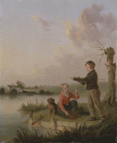 若い釣り人（パネルに油彩） 作： Edmund Bristow