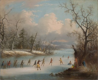 1859年、氷の上でラクロスをするインディアン 作： Edmund C. Coates