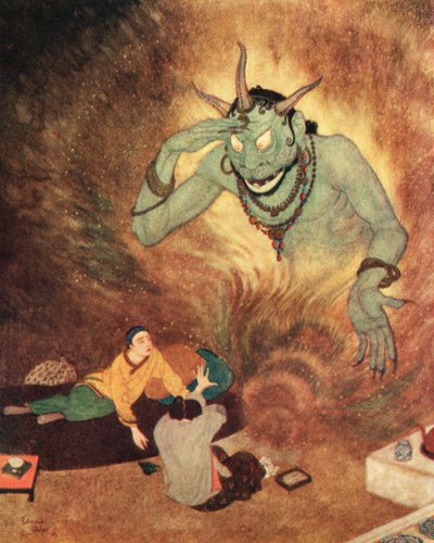 アラジンとふしぎなランプ』より「アラジンとエフライト」挿絵 作： Edmund Dulac