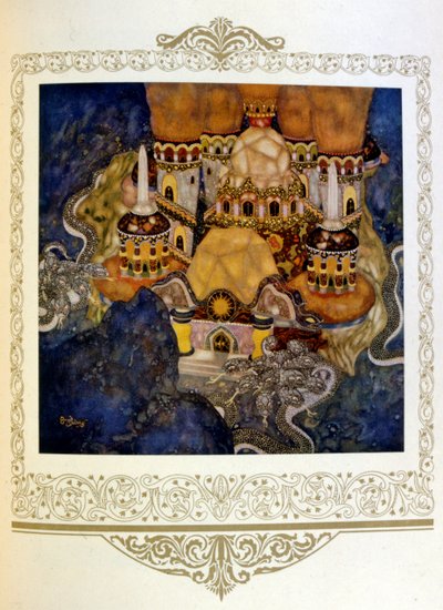 イラストレーション「赤竜の宮殿。セルビア」デュラック作。1917. 作： Edmund Dulac