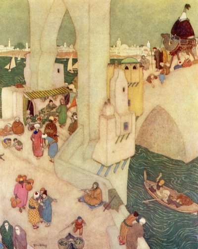 バグダッド市内にて、『船乗りシンドバッド』の挿絵 作： Edmund Dulac