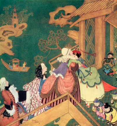 フランスの童話「緑の蛇」の挿絵：エドマンド・デュラックの童話集『連合国の童話』（1916年刊）より。 作： Edmund Dulac
