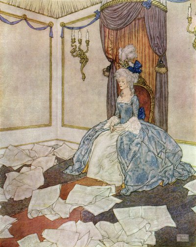彼女は世界中の新聞を読んだが、また忘れてしまった。 作： Edmund Dulac