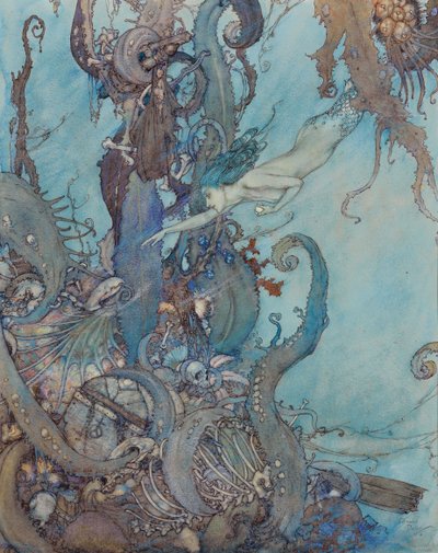 人魚姫』「明るい液体を見ただけで、彼らは恐怖のあまり後ずさりした 作： Edmund Dulac