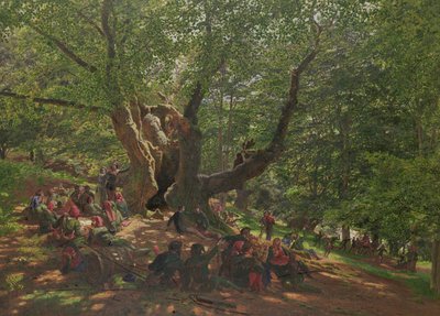 1859年、シャーウッドフォレストのロビンフッドと彼の陽気な男性（ガッシュとアラビア語の紙にアラビア語） 作： Edmund George Warren