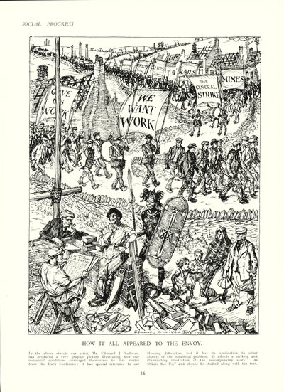 アフリカからの使者にイギリスがどう映るか（カラーリトグラフ 作： Edmund Henry Garrett