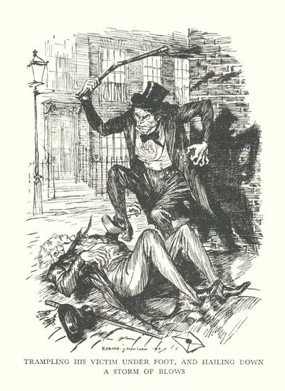 R・L・スティーヴンソン著『ジキル博士とハイド氏の奇妙な事件』の挿絵（リトグラフ）。 作： Edmund Joseph (after) Sullivan