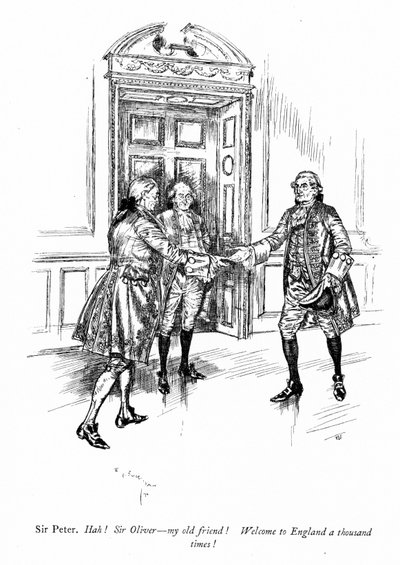 シェリダンの「The School for Scandal」の挿絵（エングレービング 作： Edmund Joseph (after) Sullivan