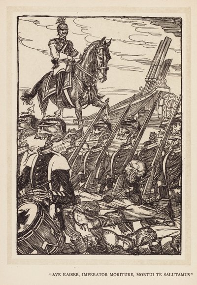 カイザーの花輪："Ave Kaiser, Imperator Moriture, Mortui Te Salutamus"（リトグラフ）。 作： Edmund Joseph (after) Sullivan