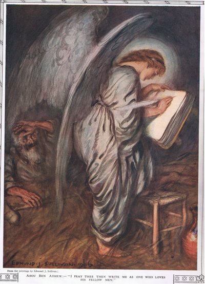 1917年に出版された「Bibby Annual」からのアブ・ベン・アデムと天使 作： Edmund Joseph Sullivan