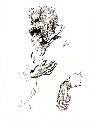 ドン・キホーテ。ラインからのペンスケッチ：美術研究、1923 作： Edmund Joseph Sullivan