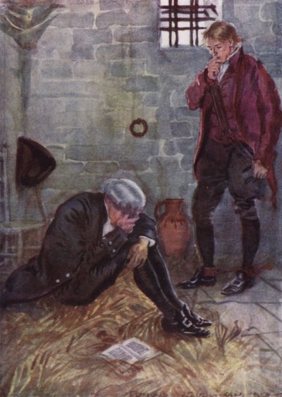 オリバー・ゴールドスミスの「ウェイクフィールドの牧師」のイラスト（カラーリトグラフ 作： Edmund Joseph Sullivan
