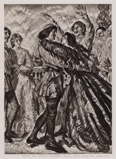 何もないところで大いに騒ごう」第五幕、第四場（リトグラフ 作： Edmund Joseph Sullivan