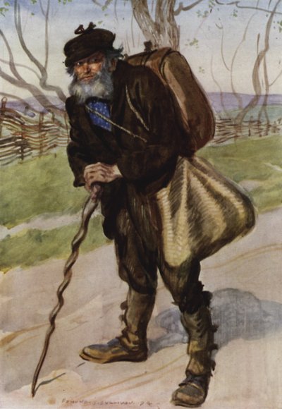 ほこりっぽい道の真ん中に立っている彼を見たとき 作： Edmund Joseph Sullivan