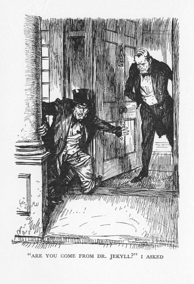 1927年、ロバート・ルイス・スティーブンソンによるジキル博士とハイド氏の奇妙な事件の場面 作： Edmund Joseph Sullivan