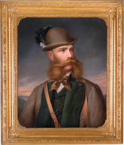 オーストリアのフランソワ ヨーゼフ 1 世 (1830 ～ 1916 年) の肖像画、狩猟用具。 Edmund Mahlknecht（1820-1903）による絵画、キャンバスに油彩 作： Edmund Mahlknecht