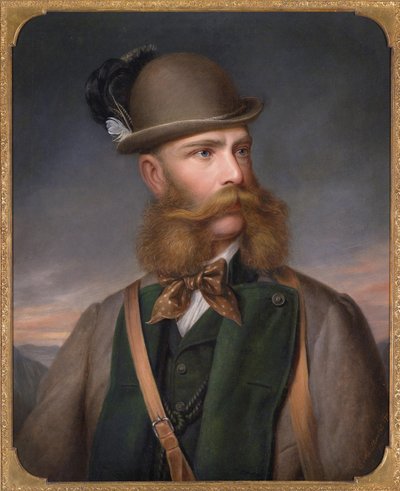 ハンティングドレスを着たオーストリアのフランツジョセフ1世の肖像画、1877年 作： Edmund Mahlknecht