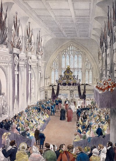 1855 年、ロンドンのギルドホールでのナポレオン 3 世と皇后ユージェニー 作： Edmund Morin