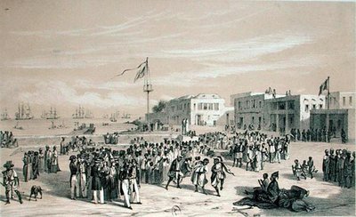 セネガル、ゴレ島、政府広場、1840年頃（リトグラフ） 作： Edouard Auguste Nousveaux