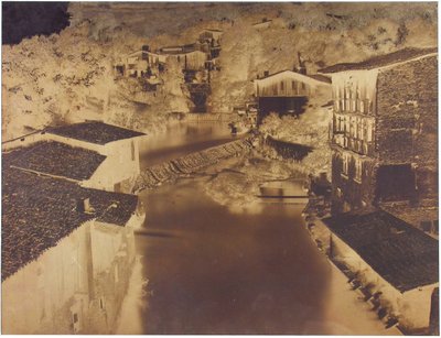 無題[川沿いの家、おそらくイタリアかフランス]、1854年。 作： Édouard Baldus