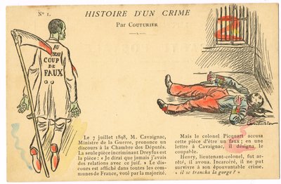 はがき、色の風刺: ドレフュス事件 - ヘンリー大佐 イラスト クチュリエ (1869-1935) 作： Edouard Couturier