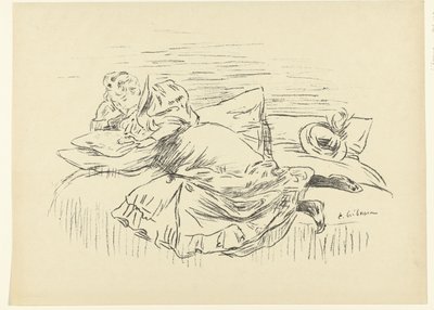 ベッドに横になって読書する女性 クロッキー レプルーヴ（シリーズタイトル） 作： Edouard Crébassa
