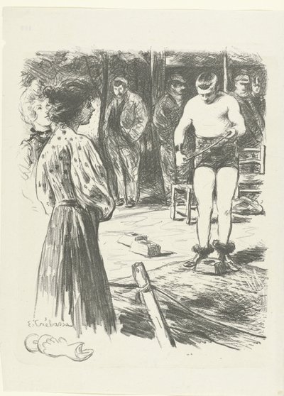 レスラーを見ている聴衆の 2 人の女性と男性 ラターズ レプルーヴ（シリーズタイトル） 作： Edouard Crébassa