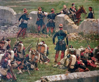 Rezonville Gravelotteの戦いの夜。安静時の帝国衛兵の手榴弾、16 Augus 作： Jean Baptiste Edouard Detaille