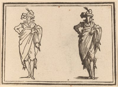 腰に手を当てて正面から見た紳士 作： Edouard Eckman after Jacques Callot