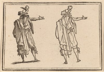 右腕を伸ばして後ろから見た男性 作： Edouard Eckman after Jacques Callot