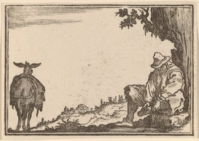 靴を脱ぐ農夫 作： Edouard Eckman after Jacques Callot