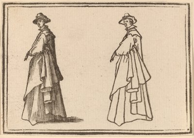 素晴らしいコートを着た立っている女性 作： Edouard Eckman after Jacques Callot