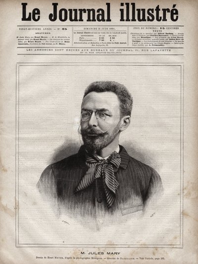 フランスの作家、ジュール・マリー（1851-1922）の肖像 - 1891年の「The Illustrous Journal」に掲載されたナヴェリエによるエングレーヴィング。 作： Edouard Felicien Eugene Navellier