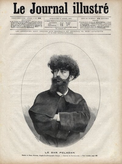 サル・メロダック ジョセフィン・ペラダン（Josephin Peladan）のペンネーム（1858-1918） フランスの作家、オカルティスト - 1892年の「The Illustrous Journal」に掲載されたナヴェリエによるエングレーヴィング。 作： Edouard Felicien Eugene Navellier