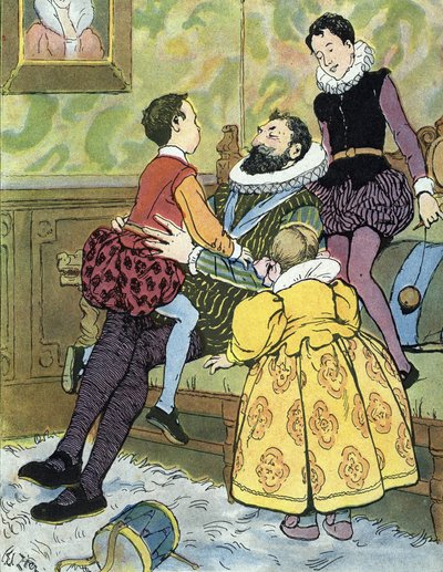 子供たちと遊ぶフランス国王アンリ 4 世 (1553-1610) 「Nos-Gloriers-Nationales」での Edouard Zier によるイラスト 1920 Collection Privee 作： Edouard Francois Zier