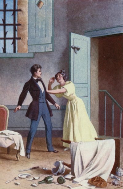 ファブリツィオスの腕を握りしめて、彼女は泣き叫んだ 作： Edouard Henri Avril